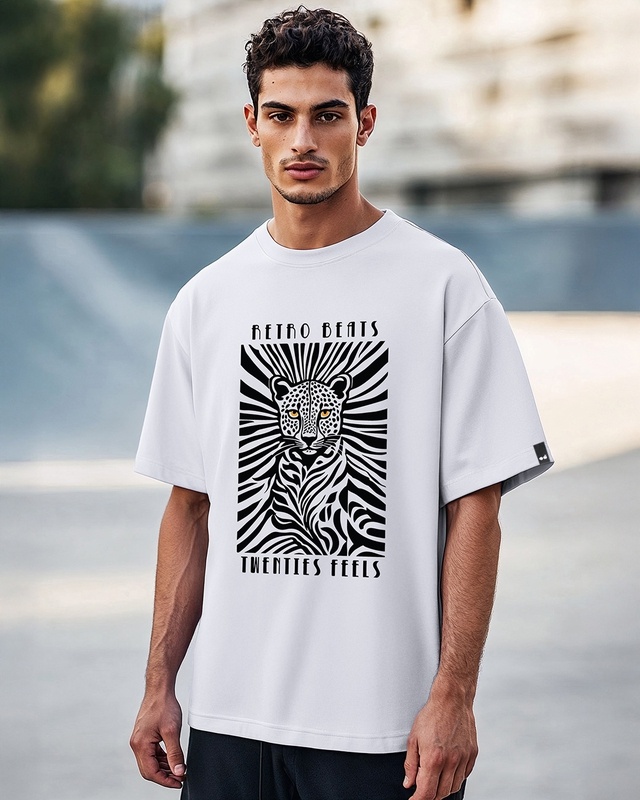 Shop Men's Lavender Retro Beats Graphic Printed Oversized T-shirt-Front