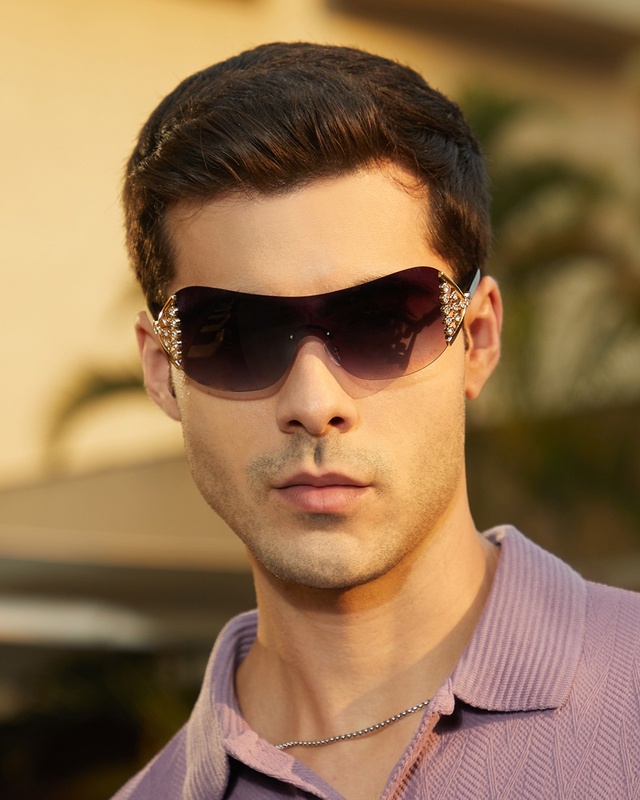 Shop Men's Purple Shield Polarised Lens Sunglasses-Front