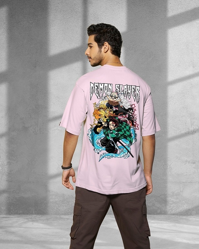 Shop Men's Purple Slayer Squad Graphic Printed Oversized T-shirt-Front