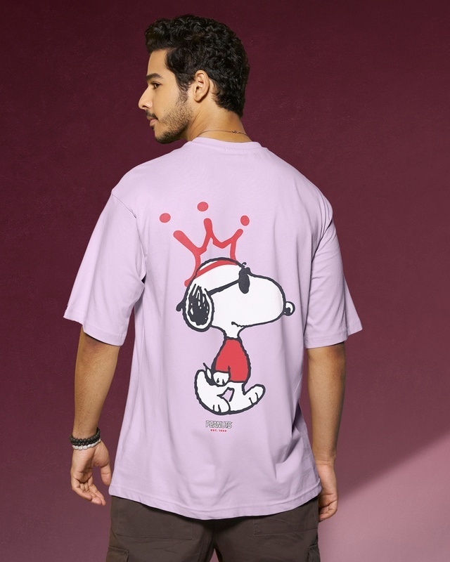 Shop Men's Purple Snoopy King Graphic Printed Oversized T-shirt-Front