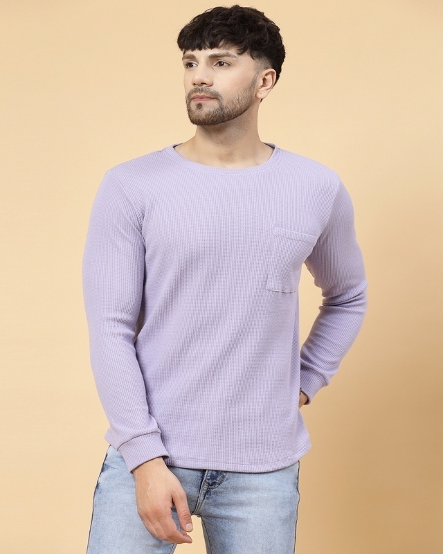 Shop Men's Purple Waffle Knitted T-Shirt-Front