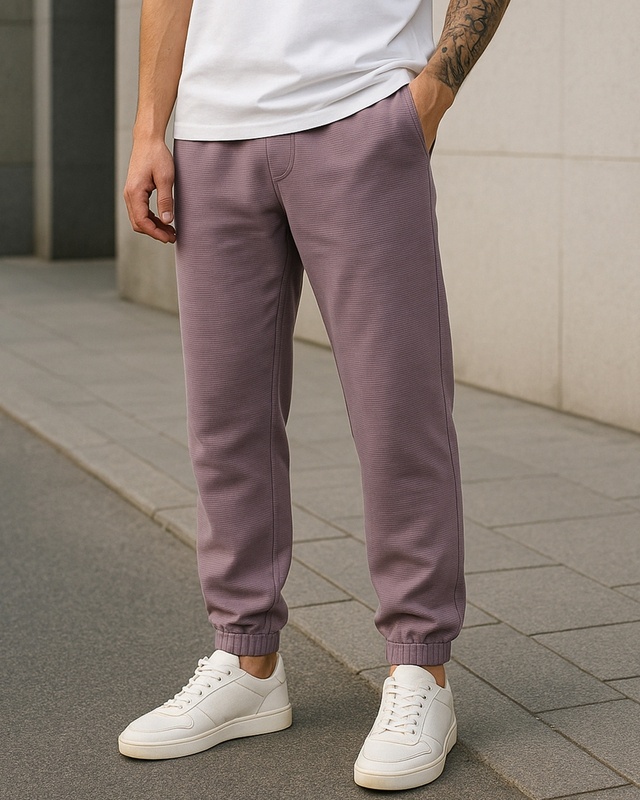 Men's Purple Textured Joggers-Front Bewakoof Shop Men's Purple Textured Joggers-Front
