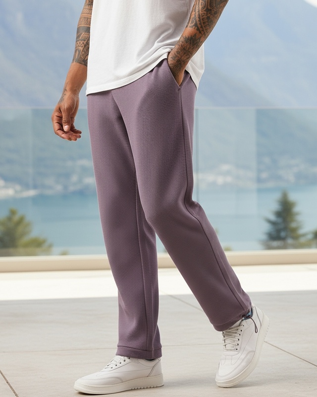 Shop Men's Purple Textured Oversized Parachute Pants-Front
