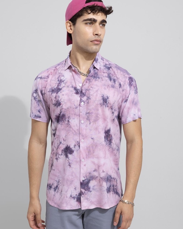 Shop Men's Purple Tie & Dye Slim Fit Shirt-Front