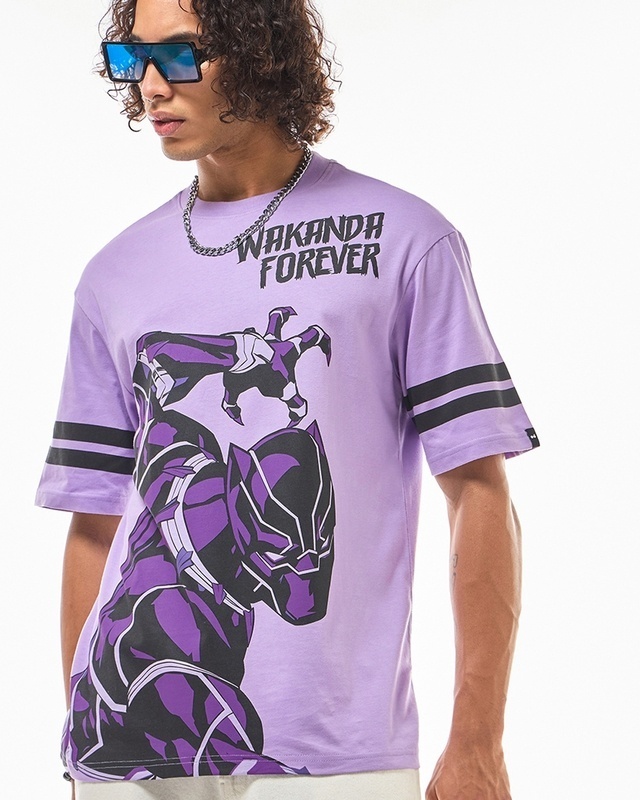 Shop Men's Purple Wakanda Forever Graphic Printed Oversized T-shirt-Front