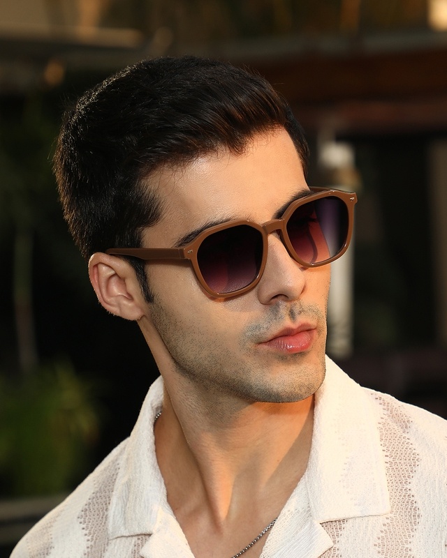 Shop Men's Purple Wayfarer Polarised Lens Sunglasses-Front