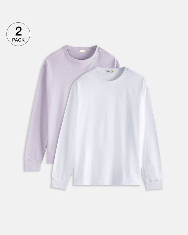 Shop Pack of 2 Men's Purple & White Oversized T-shirt-Front