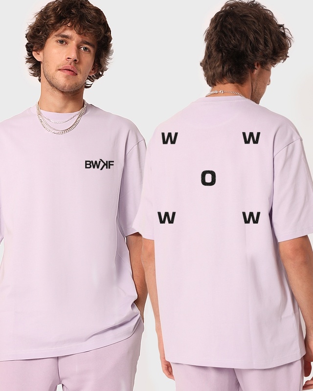 Shop Men's Lilac WOW Typography Oversized T-shirt-Front