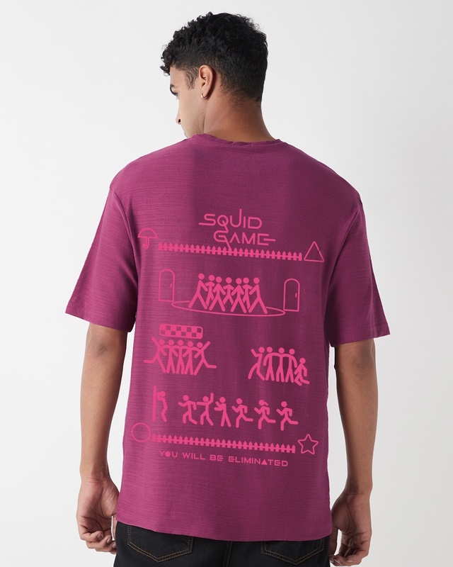 Shop Men's Purple You Will Be Eliminated Graphic Printed Oversized T-shirt-Front