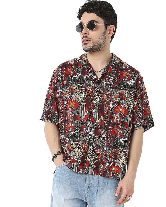 Shop Men's Red All Over Paisley Printed Relaxed Fit Shirt-Front