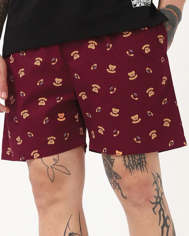 Shop Men's Maroon All Over Printed Boxers-Front