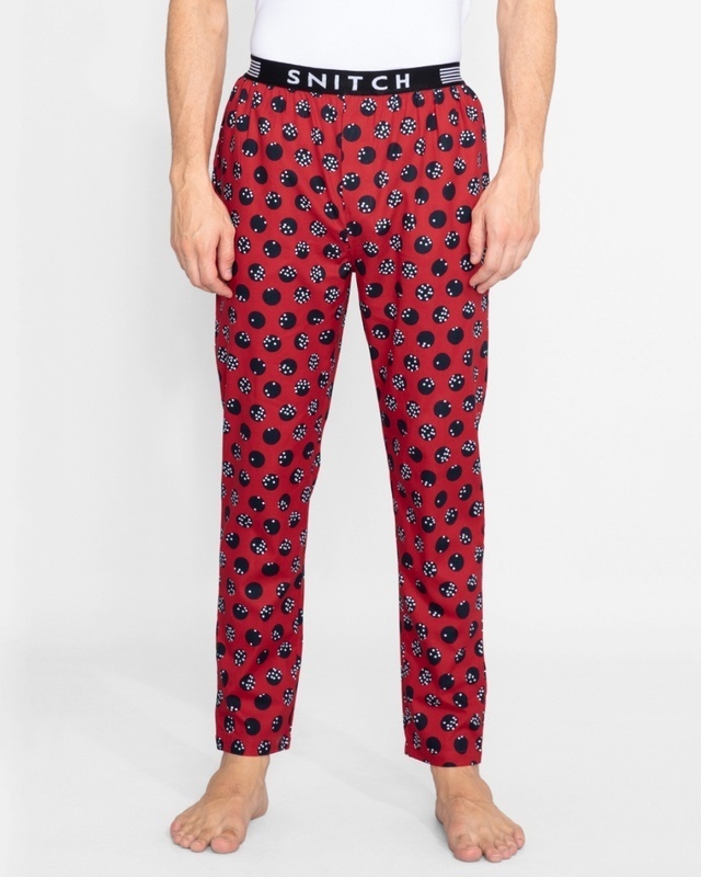 Shop Men's Red All Over Printed Cotton Pyjamas-Front