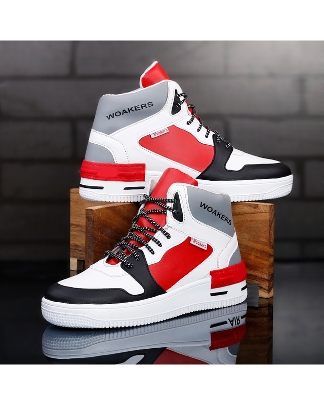 Shop Men's Red and White Color Block Casual Shoes-Front