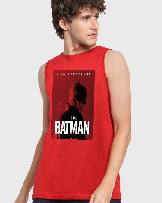 Shop Men's Red Batman Poster Graphic Printed Vest-Front