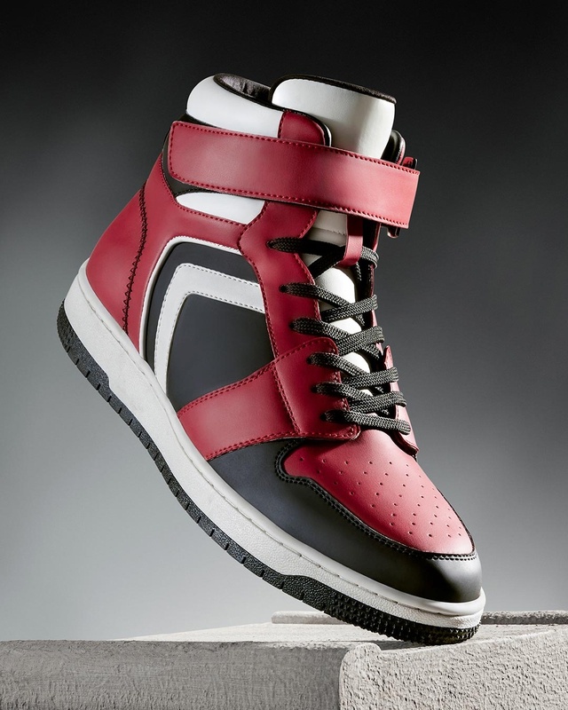 Shop Men's Red & Black Color Block High Top Sneakers-Front