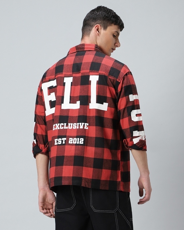 Shop Men's Red & Black Reb Checked Oversized Shirt-Front