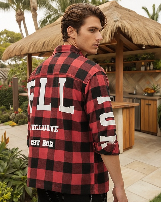 Shop Men's Red & Black Reb Checked Oversized Shirt-Front
