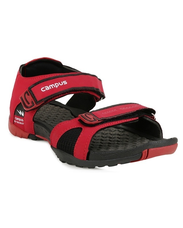 Shop Men's Red & Black Self Design Sandals-Front