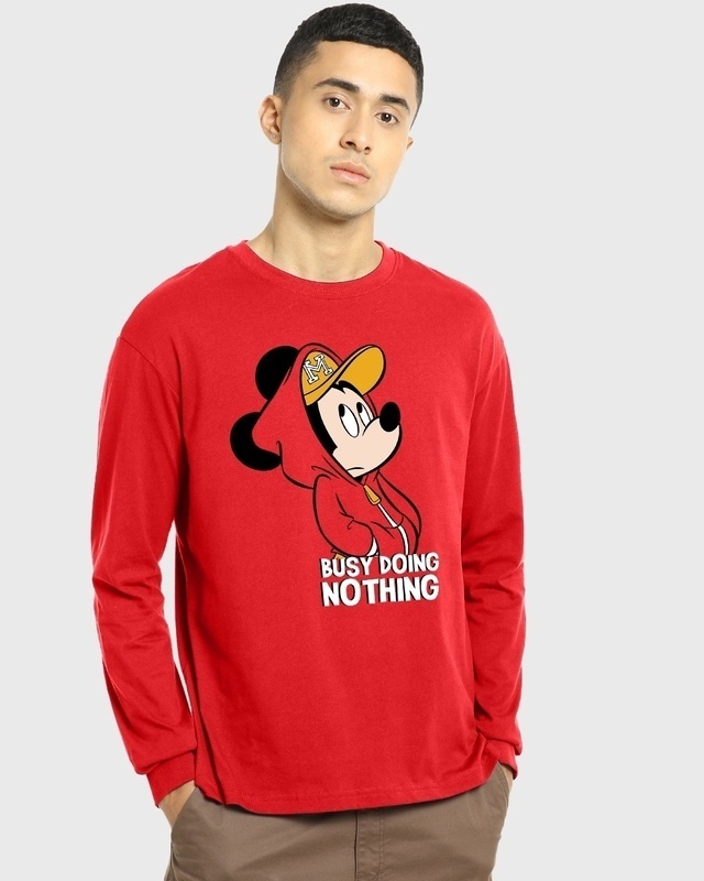 Shop Men's Red Busy Doing Nothing Graphic Printed Oversized T-shirt-Front
