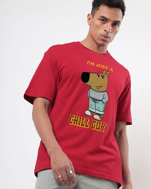 Shop Men's Red Chill Guy Graphic Printed Oversized  Plus Size T-shirt-Front