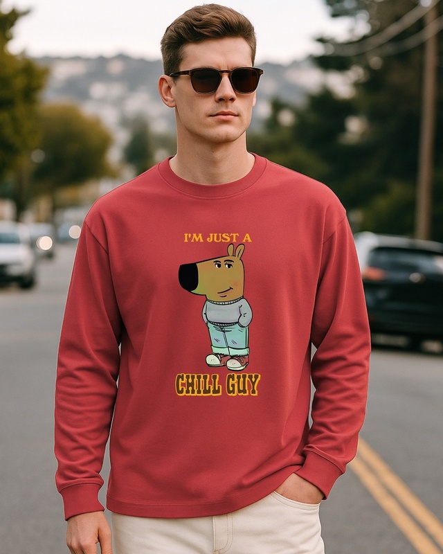 Shop Men's Red Chill Guy Graphic Printed Oversized T-shirt-Front