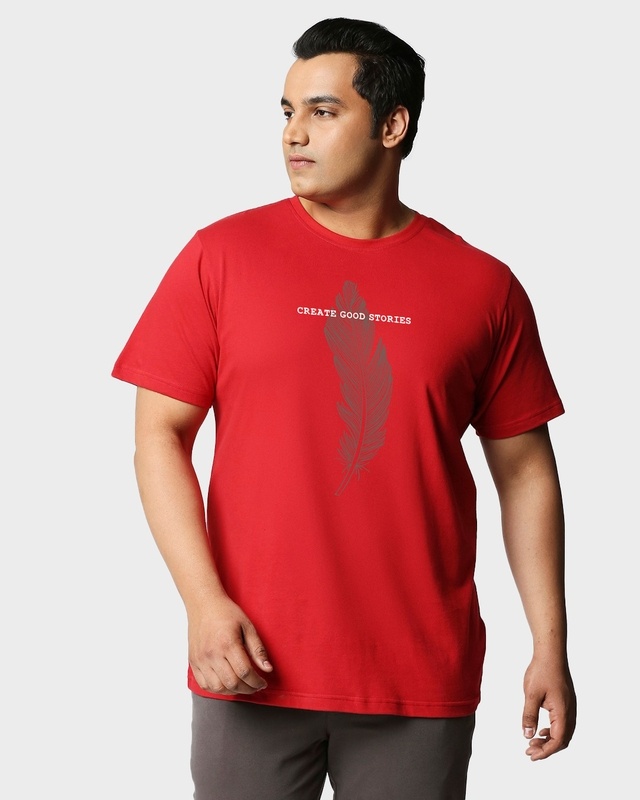 Shop Men's Red Create Good Stories Graphic Printed Oversized Plus Size T-shirt-Front