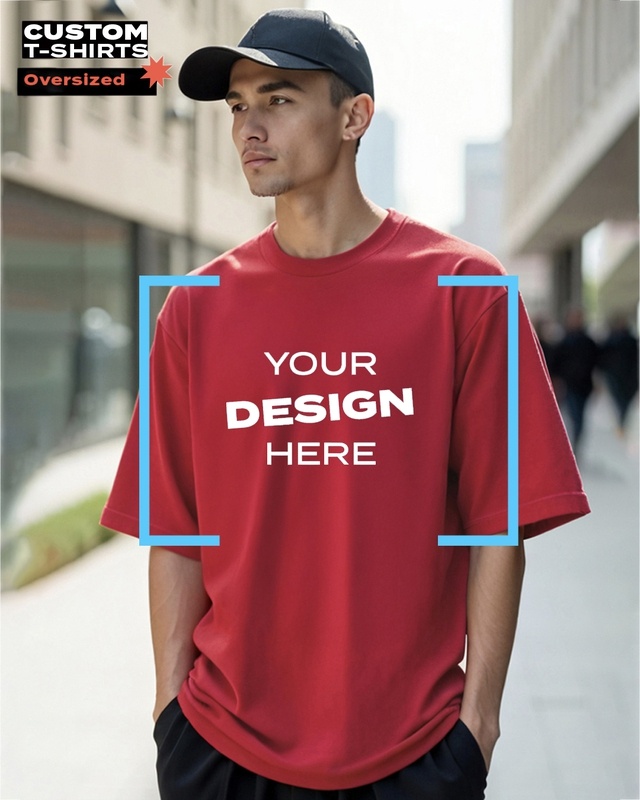 Men's Red Customizable Oversized T-shirt