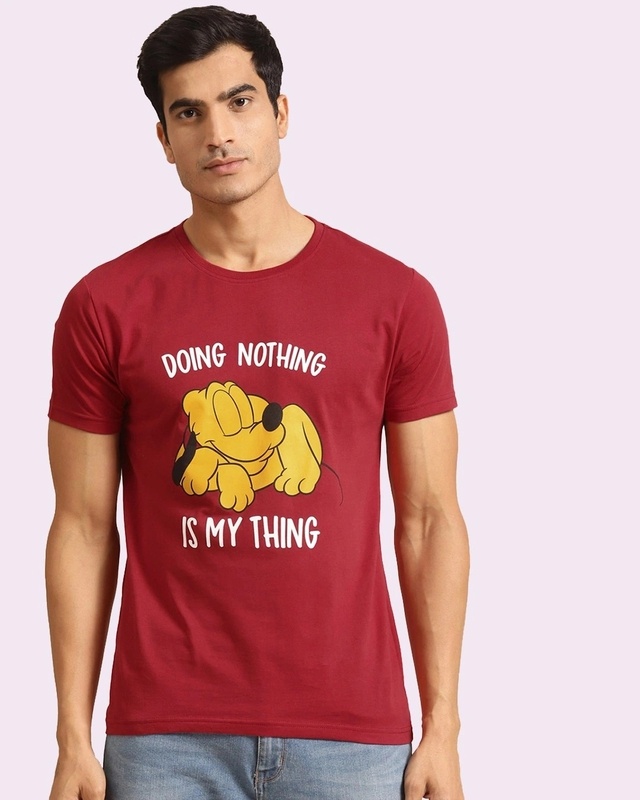 Shop Men's Red Doing Nothing is My Thing Graphic Printed T-shirt-Front