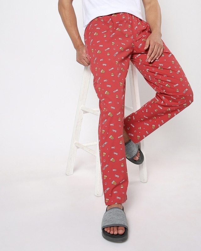 Shop Men's Red Ek Sip All Over Printed Pyjamas-Front