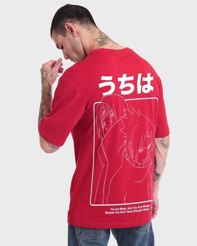 Shop Men's Red Enough Hate Graphic Printed Oversized T-shirt-Front