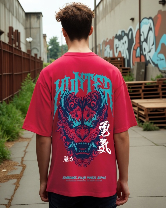 Shop Men's Red Hunter Graphic Printed Oversized T-shirt-Front