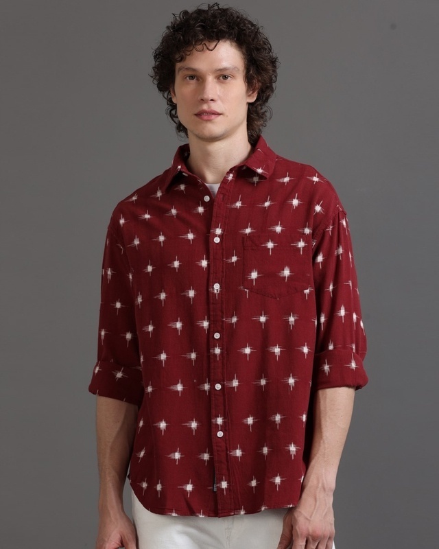 Shop Men's Red Ikat Printed Shirt-Front