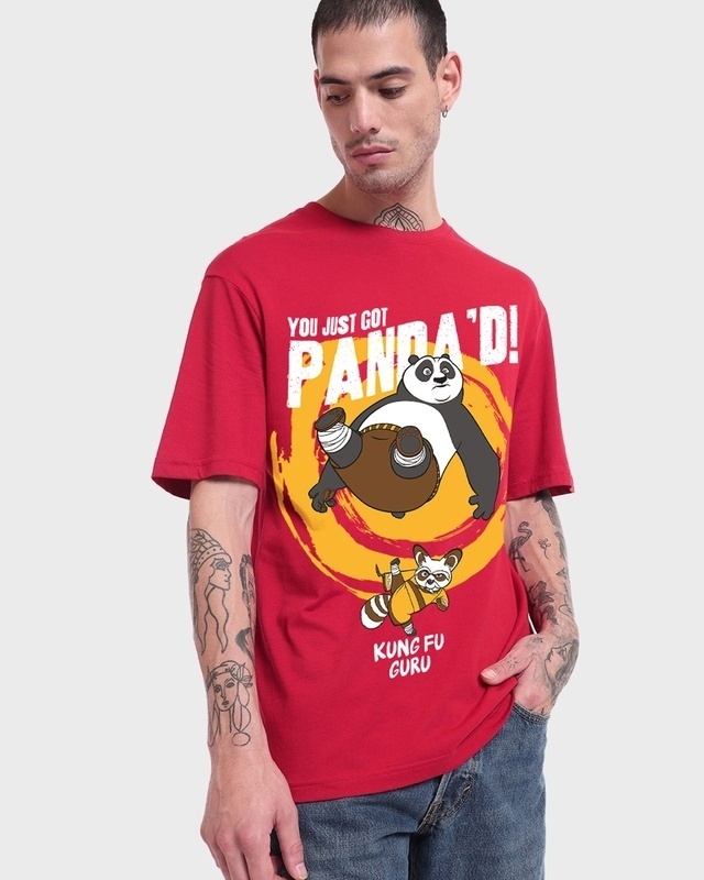 Shop Men's Red Just Got Panda'd Graphic Printed Oversized T-shirt-Front