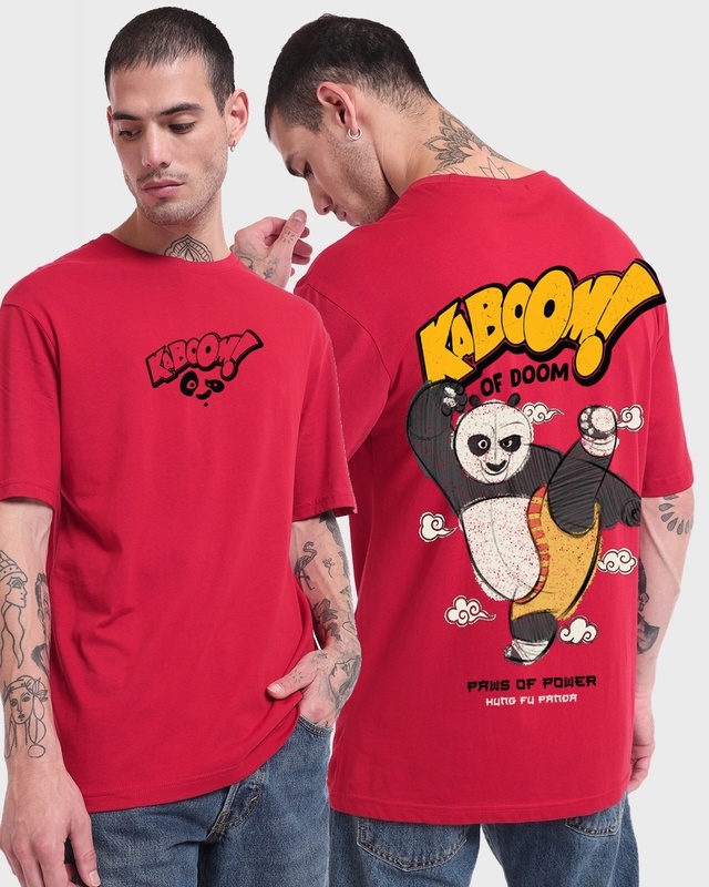 Shop Men's Red Kaboom Graphic Printed Oversized T-shirt-Front