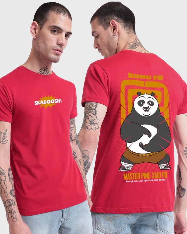 Shop Men's Red Kung Fu Panda Graphic Printed T-shirt-Front