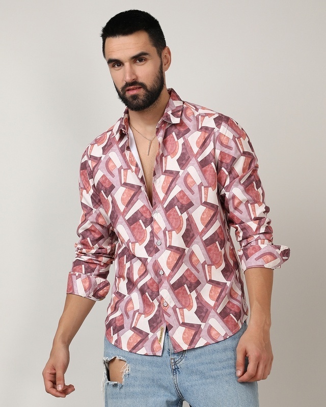 Shop Men's Red & Lavender All Over Abstract Printed Shirt-Front