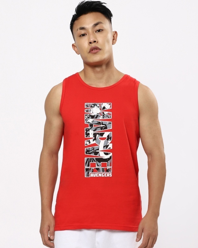 Shop Men's Red Marvel Typography Vest-Front
