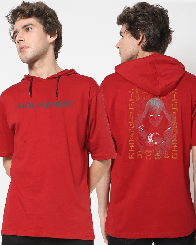 Shop Men's Red Moon Knight Back Graphic Printed Hoodie T-shirt-Front