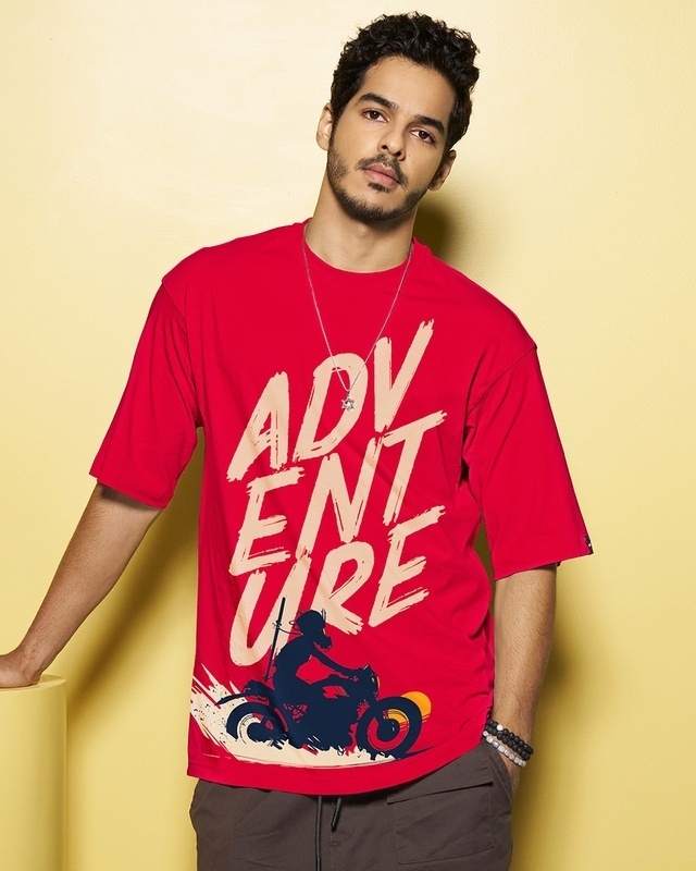 Shop Men's Red Moon Rider Graphic Printed Oversized T-shirt-Front