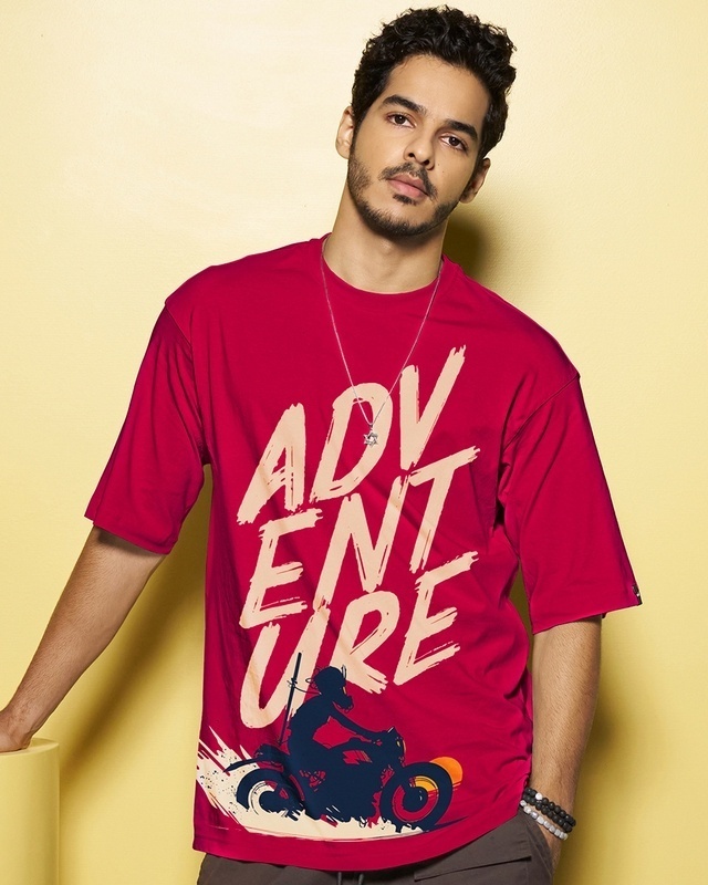 Shop Men's Red Moon Rider Graphic Printed Oversized T-shirt-Front