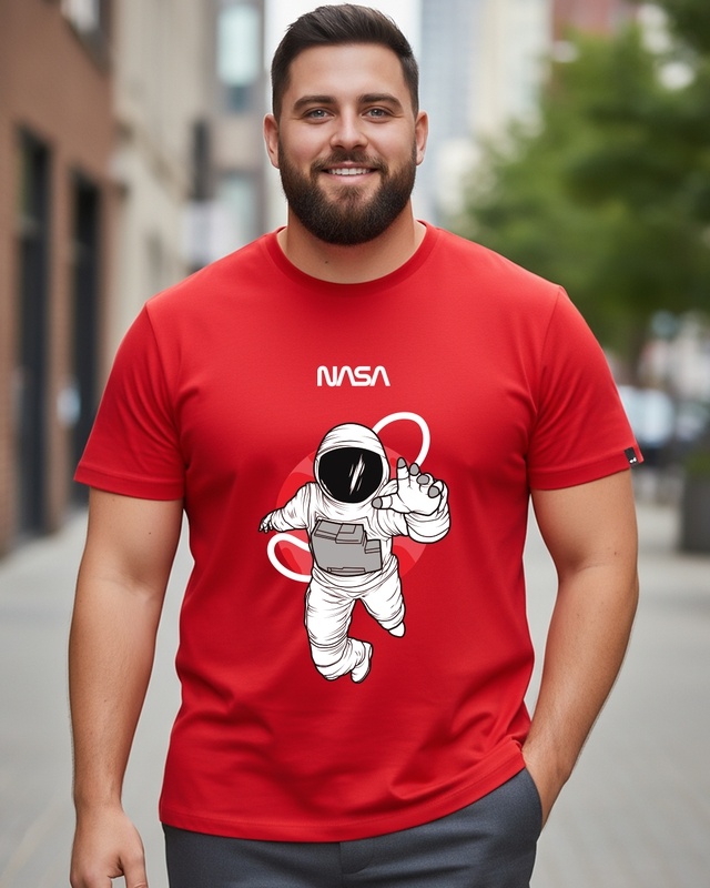 Shop Men's Red NASA Astronaut Graphic Printed Plus Size T-shirt-Front