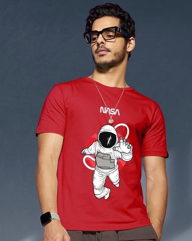 Shop Men's Red NASA Astronaut Graphic Printed T-shirt-Front