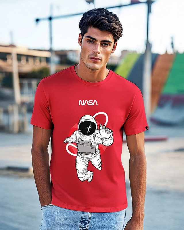 Shop Men's Red NASA Astronaut Graphic Printed T-shirt-Front