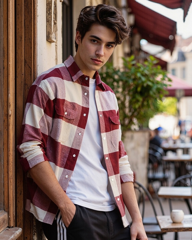 Shop Men's Red & Off White Checked Oversized Shirt-Front