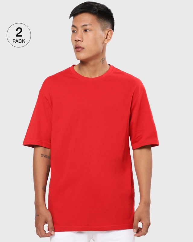 Shop Pack of 2 Men's Red Oversized T-shirt-Front
