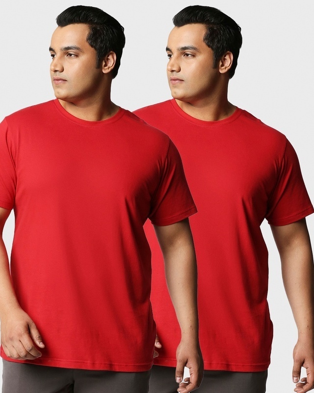Shop Pack of 2 Men's Red Plus Size T-shirt-Front