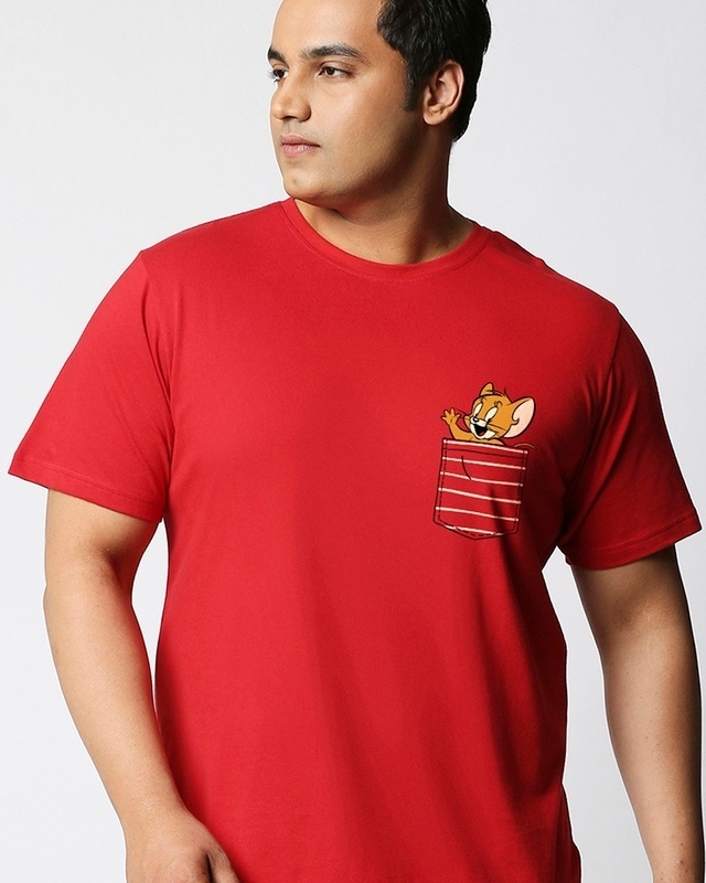 Shop Men's Red Pocket Jerry Graphic Printed Plus Size T-shirt-Front