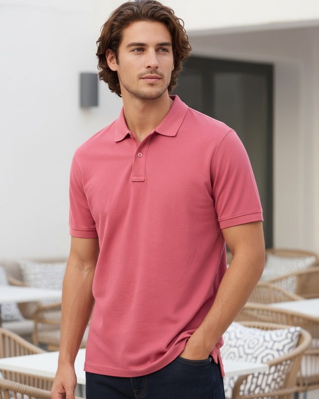 Men's Dusty Pink Polo T-shirt-Front Bewakoof Shop Men's Dusty Pink Polo T-shirt-Front