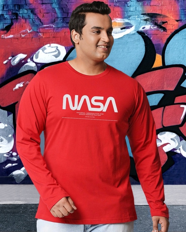 Men's Red Spaced NASA Typography Plus Size T-shirt
