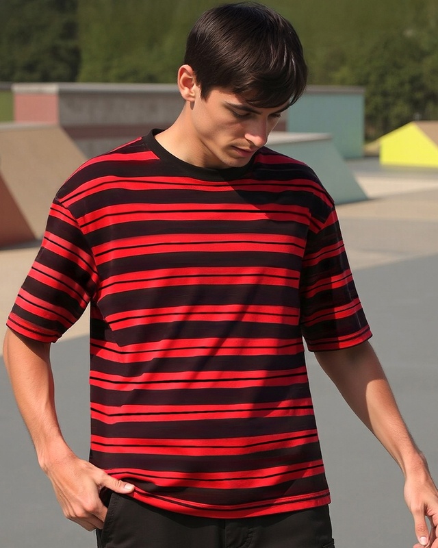 Men's Red Striped Oversized T-shirt